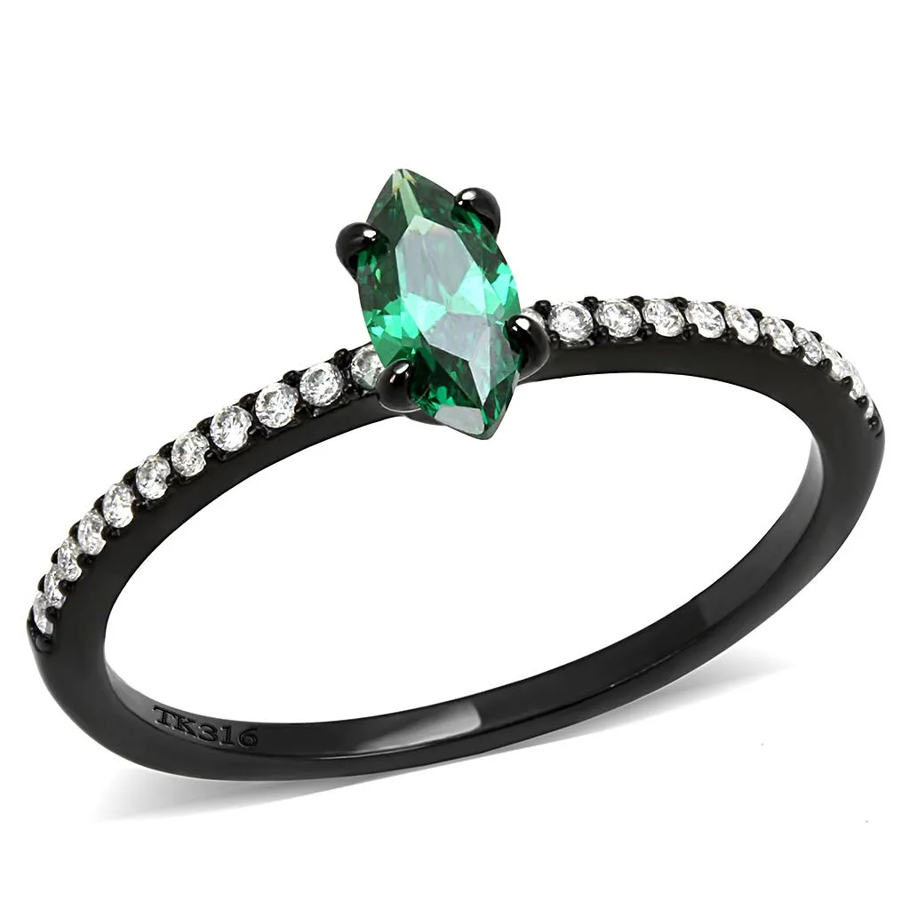 IP Black(Ion Plating) Stainless Steel Ring with AAA Grade CZ in Emerald for Women Style DA033