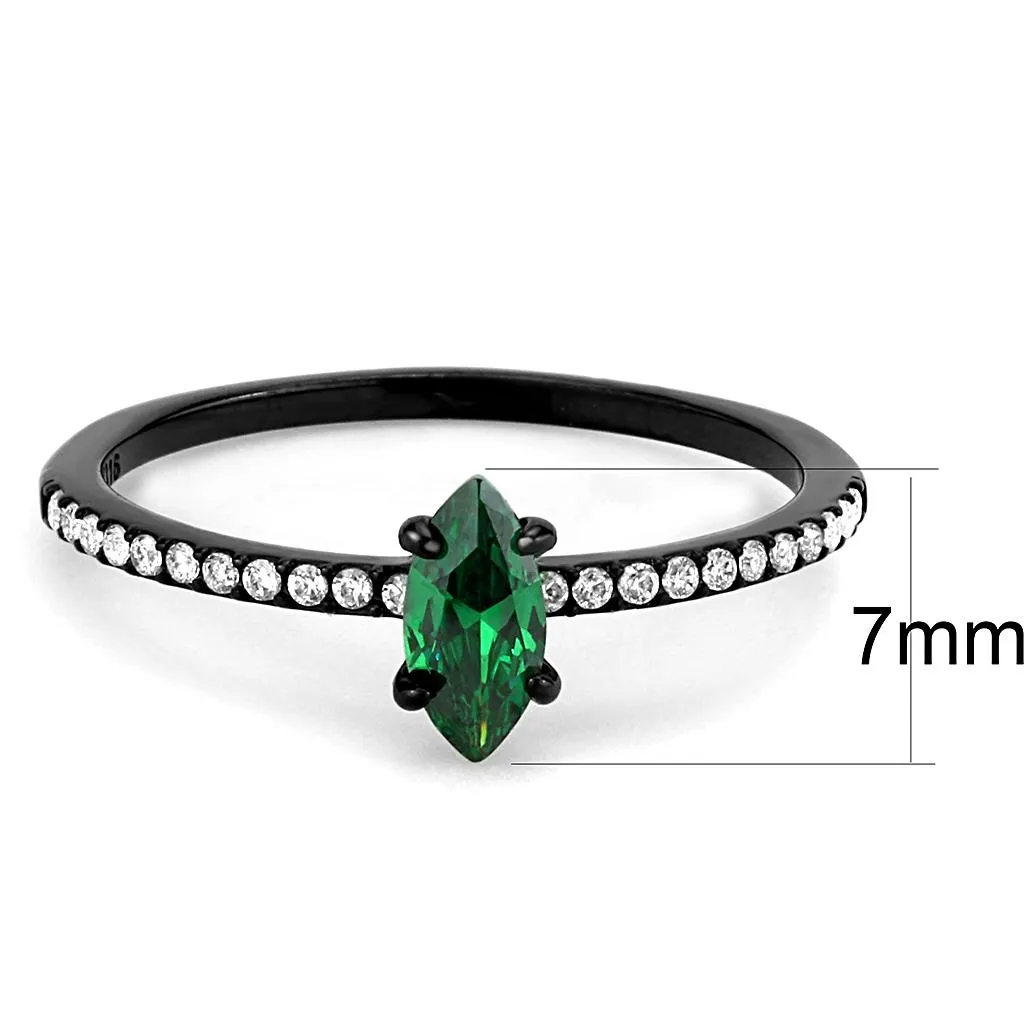 IP Black(Ion Plating) Stainless Steel Ring with AAA Grade CZ in Emerald for Women Style DA033