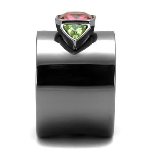 IP Light Black (IP Gun) Stainless Steel Ring with Synthetic Synthetic Glass in Multi Color for Women Style TK2556