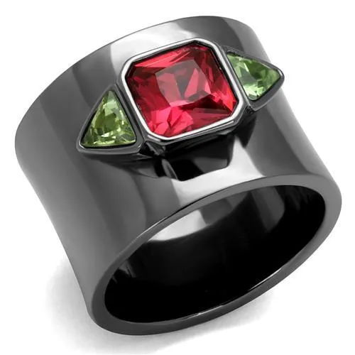 IP Light Black (IP Gun) Stainless Steel Ring with Synthetic Synthetic Glass in Multi Color for Women Style TK2556