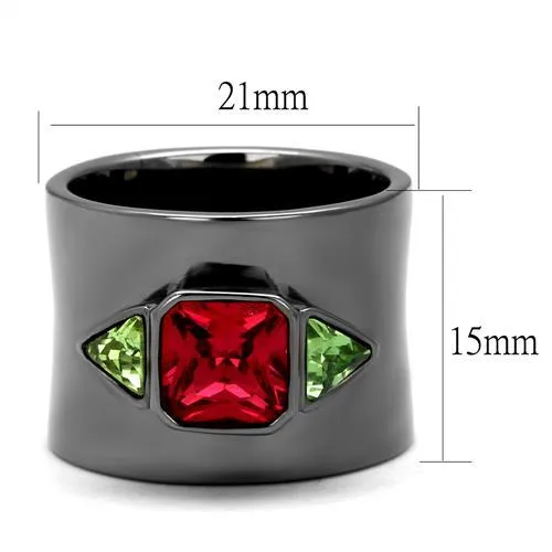 IP Light Black (IP Gun) Stainless Steel Ring with Synthetic Synthetic Glass in Multi Color for Women Style TK2556