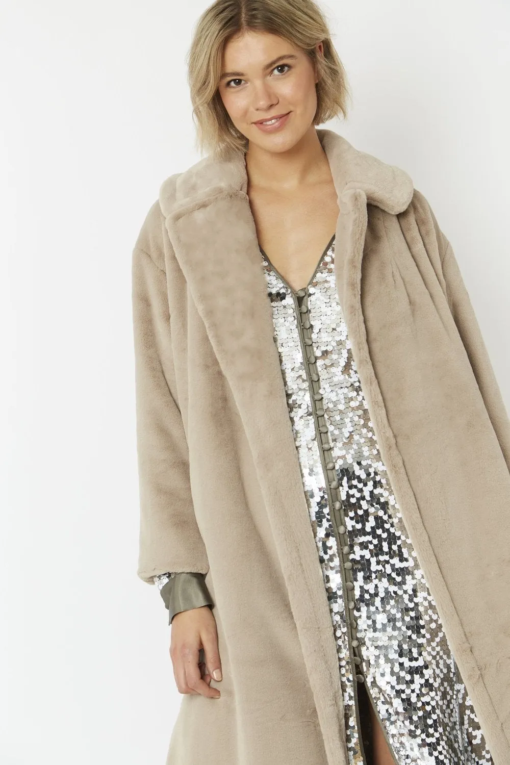 Jayley Mocha Faux Fur Maxi Coat