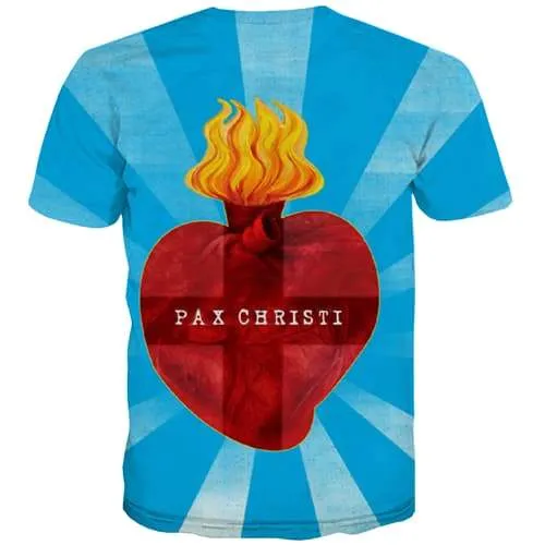 Jesus T-shirt Men Cross T-shirts 3d Pax Christi Tshirt Printed Art Tshirt Anime Heart T-shirts Graphic Short Sleeve Punk Rock