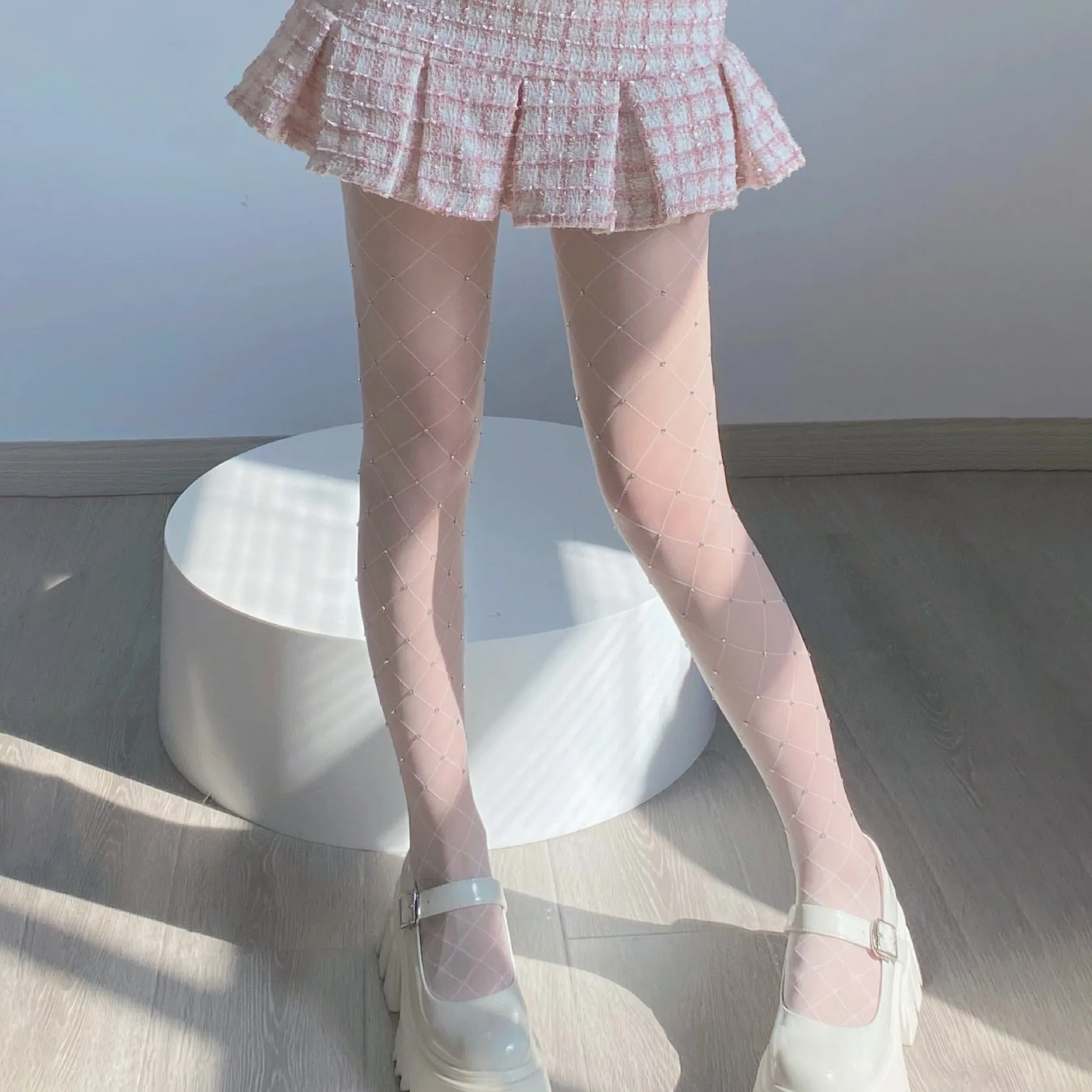 Kawaii Coquette Balletcore Ballerina Aesthetic White Rhinestone Stockings