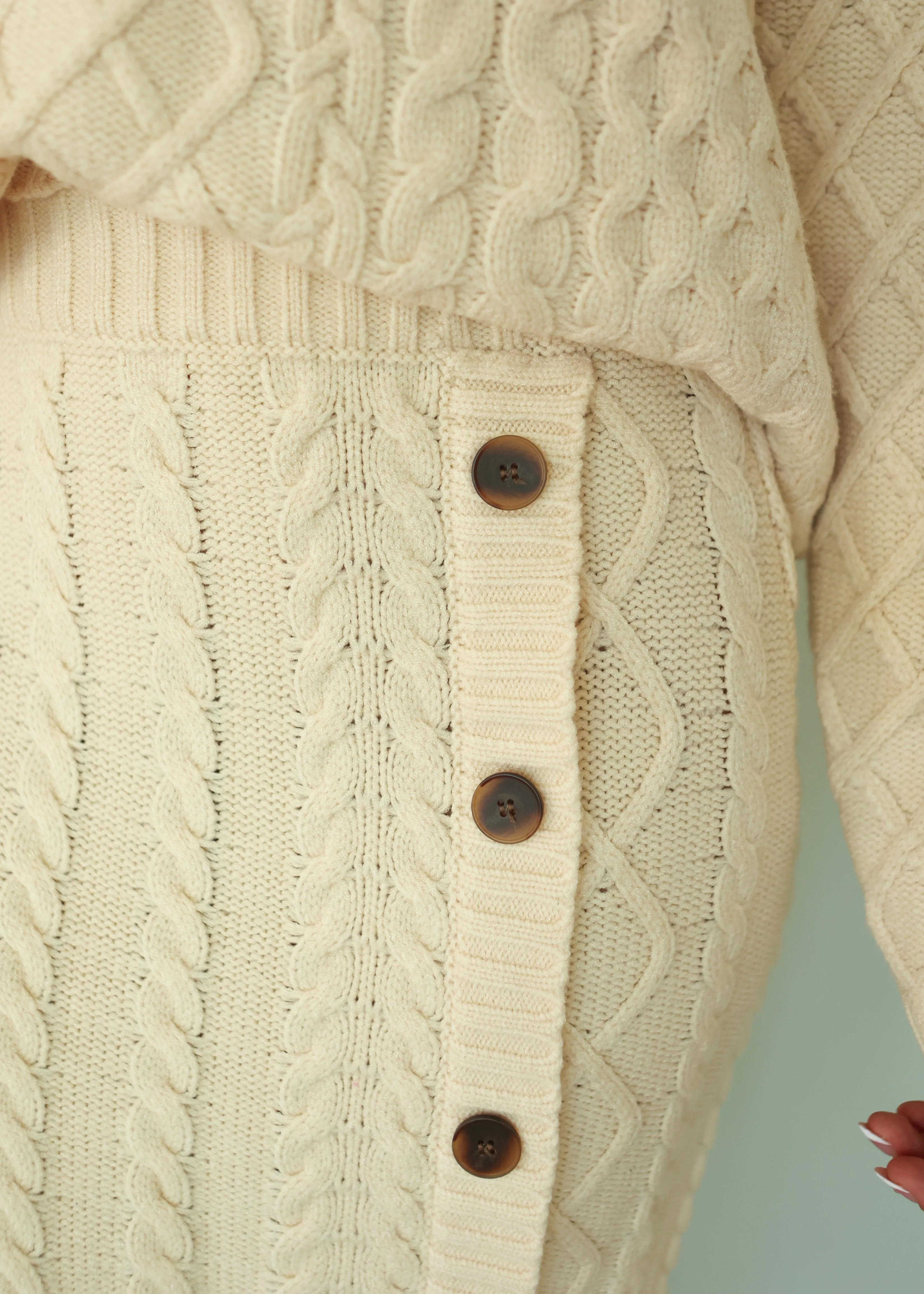 Keeping Cozy Oatmeal Cable Sweater