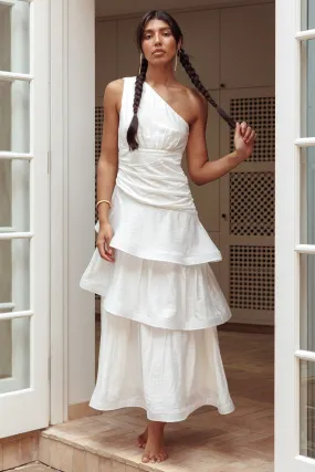 Kenny One Shoulder Tiered Maxi Dress White