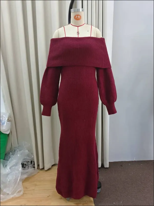 Ladies Burgundy Off-shoulder Long Dress for Timeless Elegance