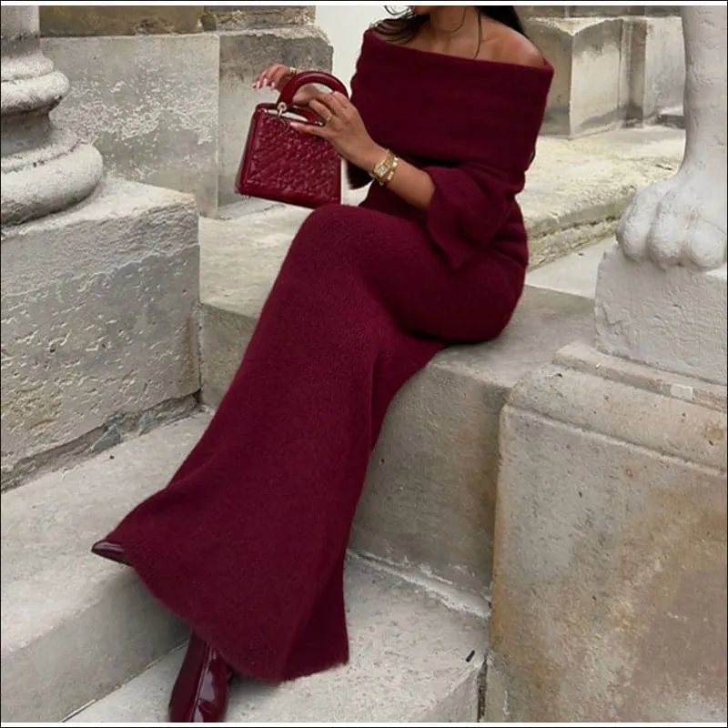 Ladies Burgundy Off-shoulder Long Dress for Timeless Elegance