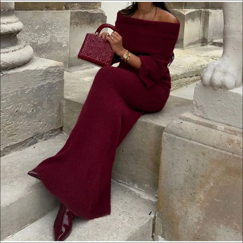 Ladies Burgundy Off-shoulder Long Dress for Timeless Elegance