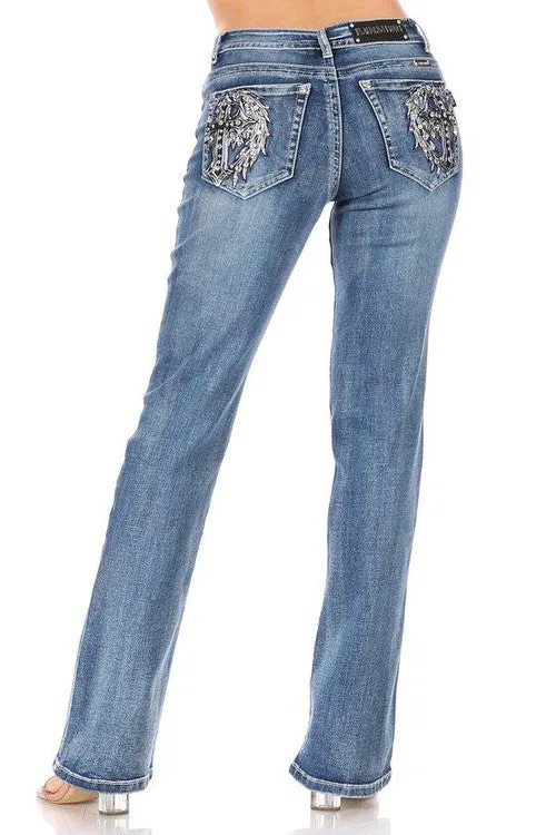 Ladies Rhinestone Pants with Cross on back Pocket 4046 BP