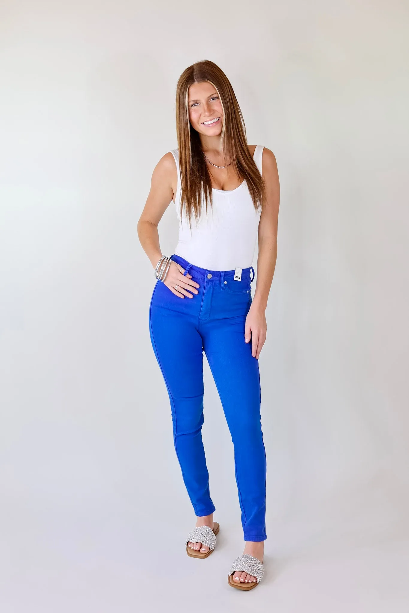 Last Chace Size 0, 3 & 22W | Judy Blue | Vibrant Smiles Control Top Skinny Jeans in Cobalt Blue