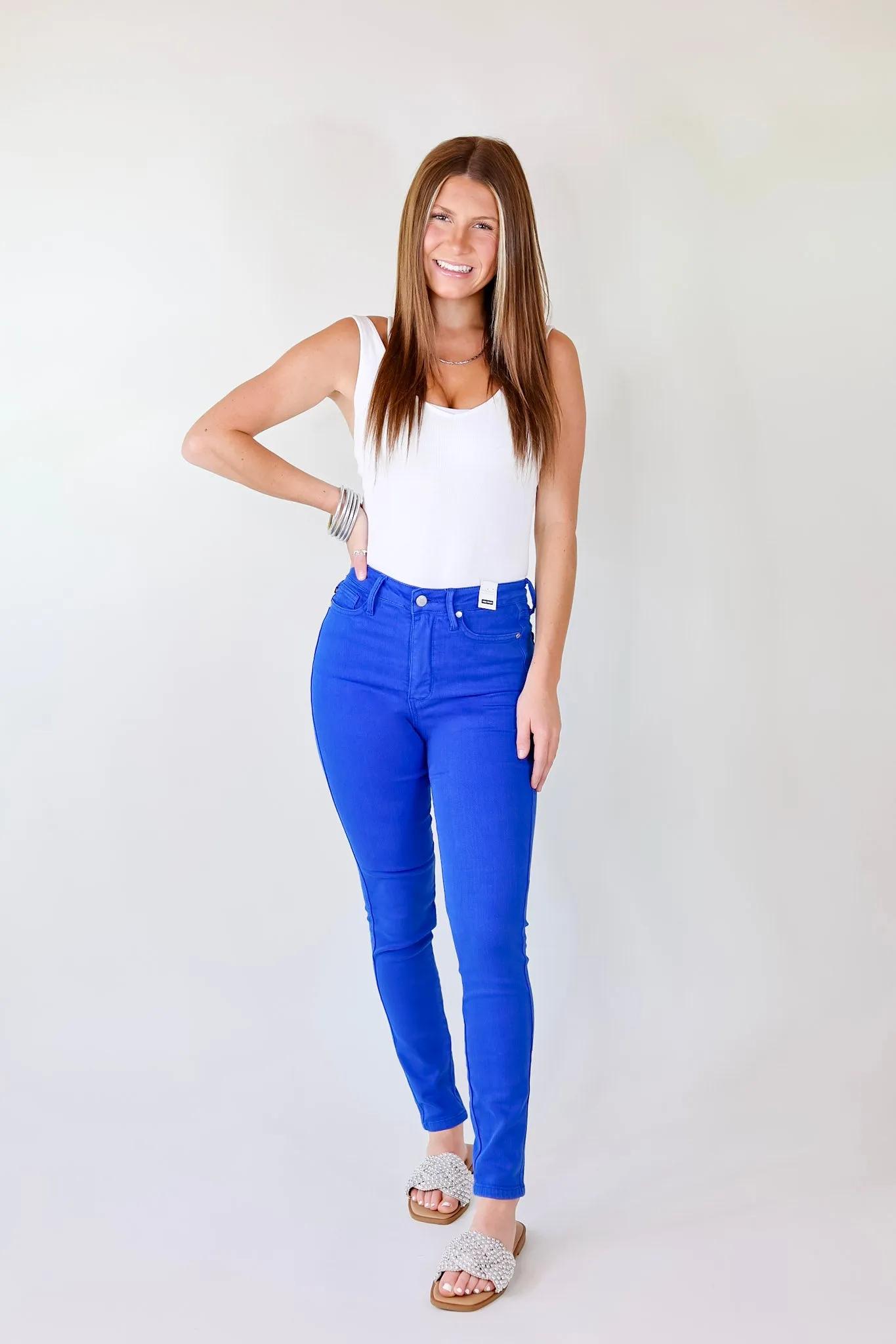 Last Chace Size 0, 3 & 22W | Judy Blue | Vibrant Smiles Control Top Skinny Jeans in Cobalt Blue