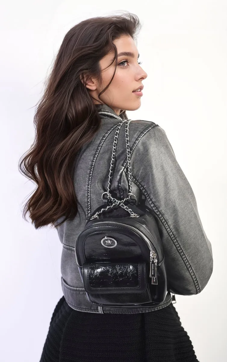 Leather Mini Backpack with Chain Strap