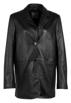 Lieke Oversized Lambskin Leather Shacket Jacket Over Coat - Black