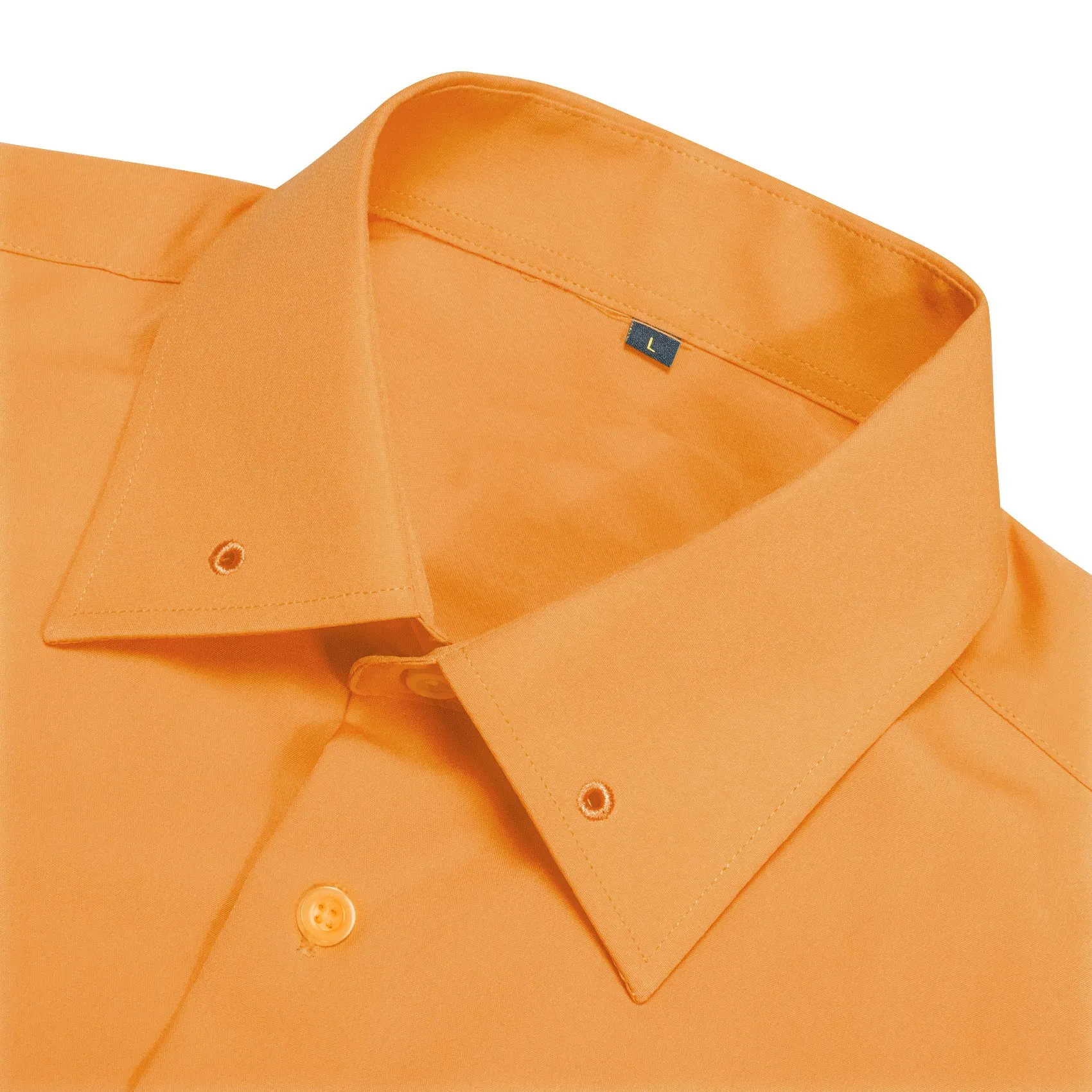 Light Orange Solid Woven Men's Long Sleeve Shirt