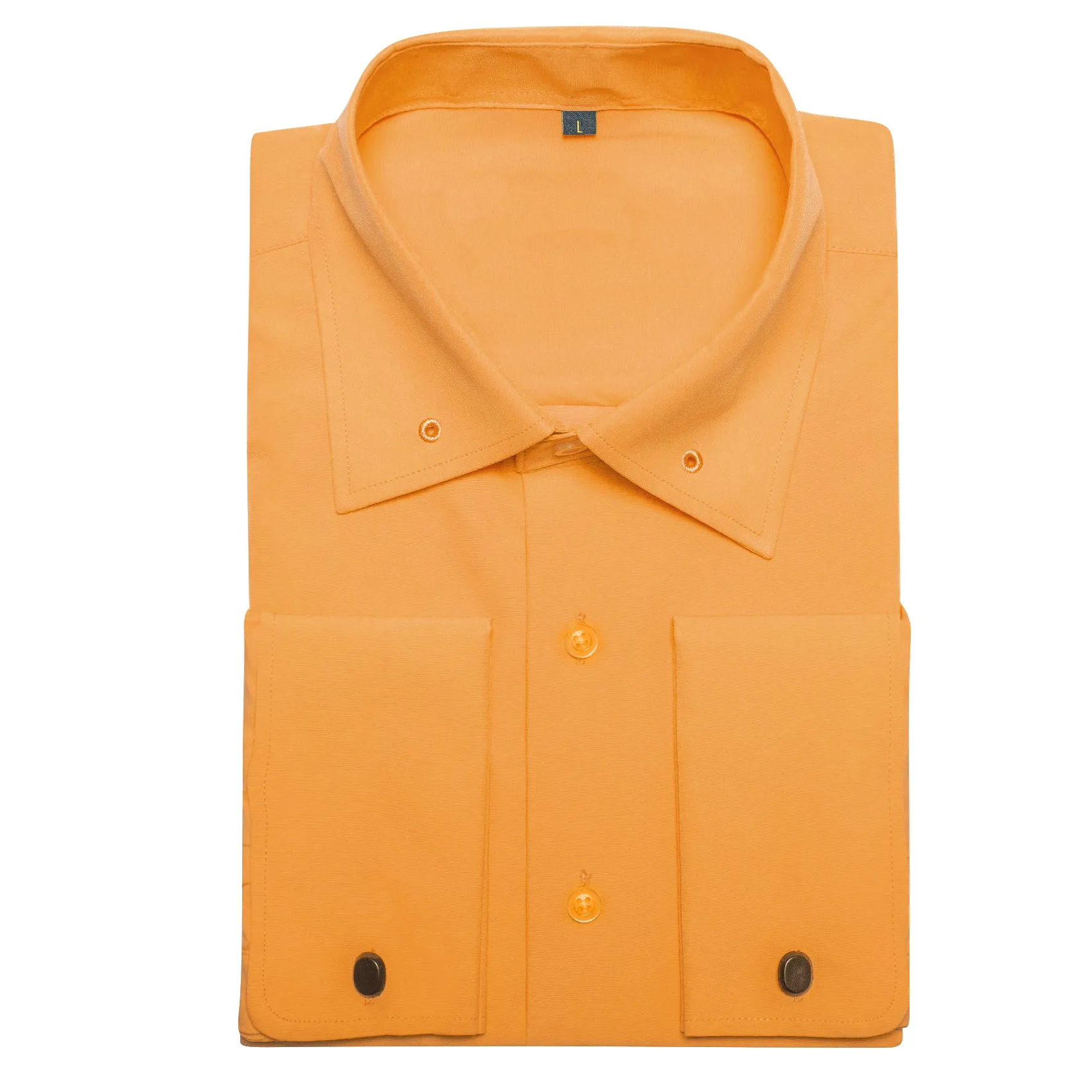 Light Orange Solid Woven Men's Long Sleeve Shirt