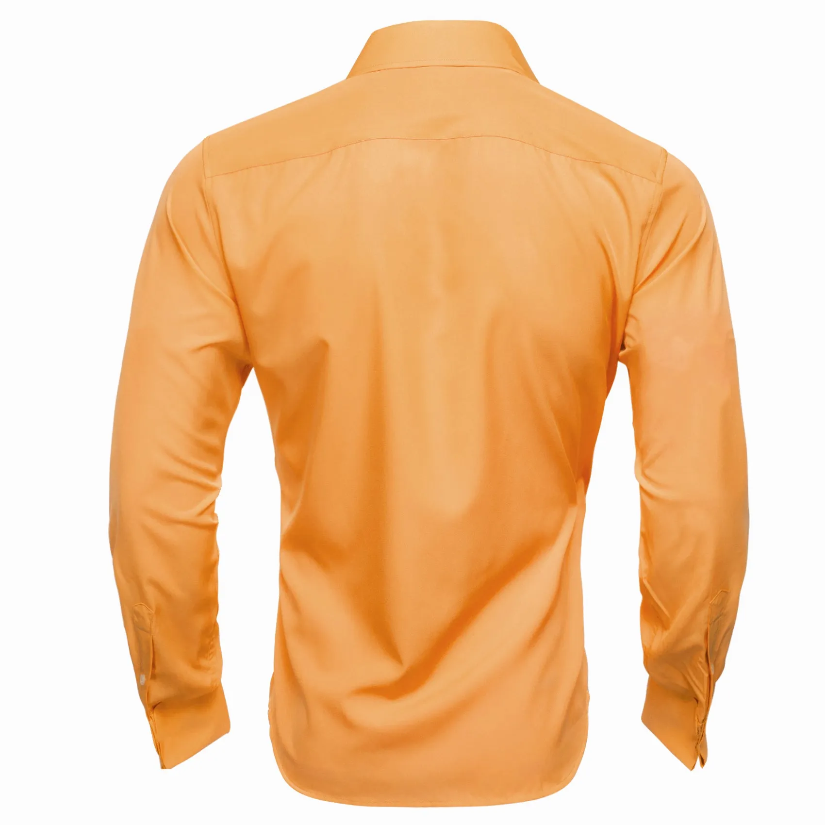 Light Orange Solid Woven Men's Long Sleeve Shirt