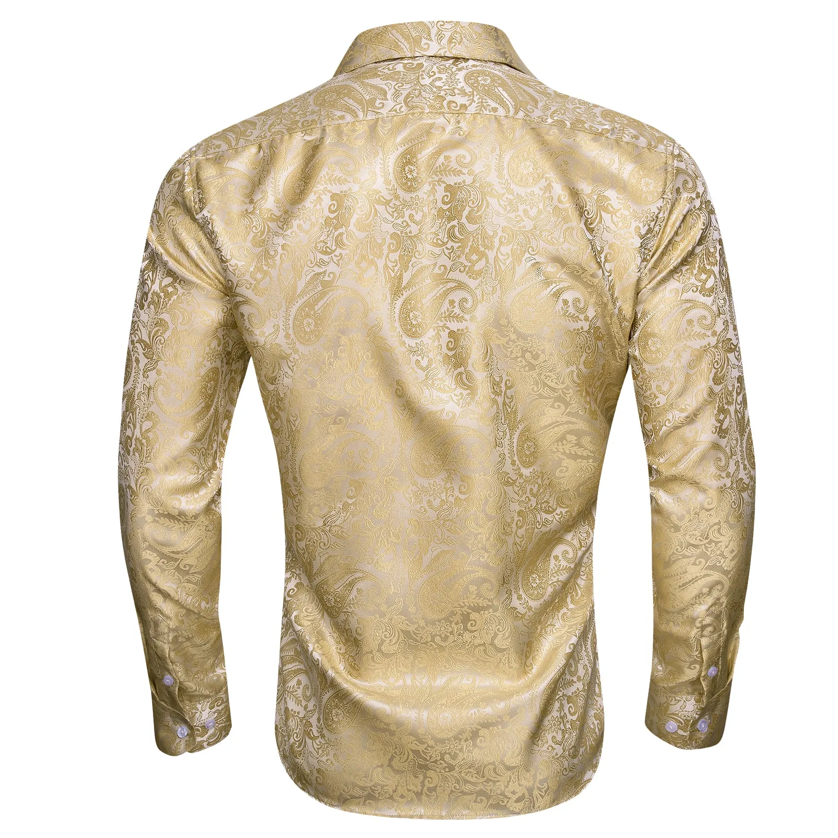 Light Yellow Paisley Silk Men's Long Sleeve Shirt