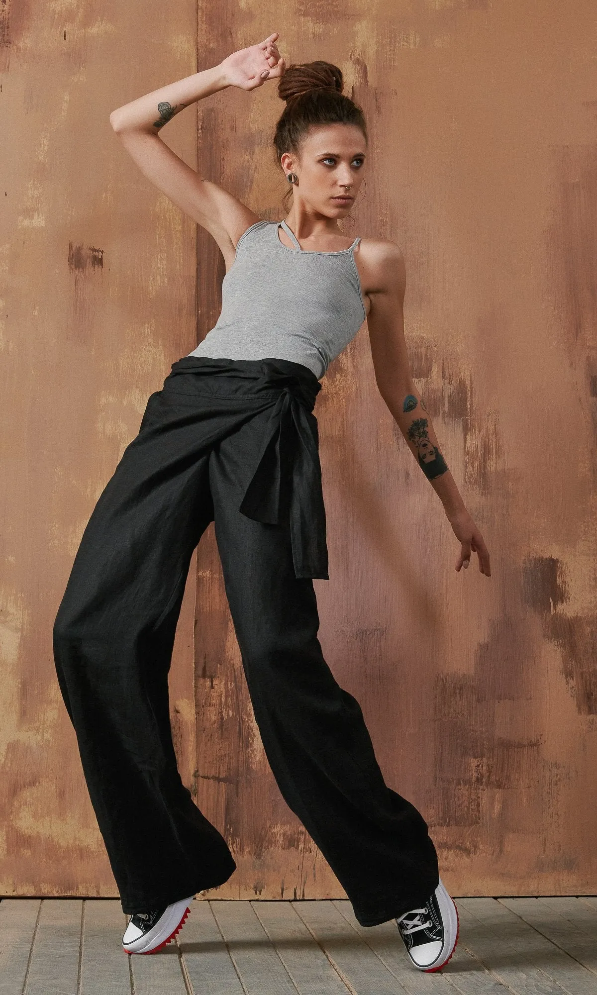 Linen Overlap Front Pants