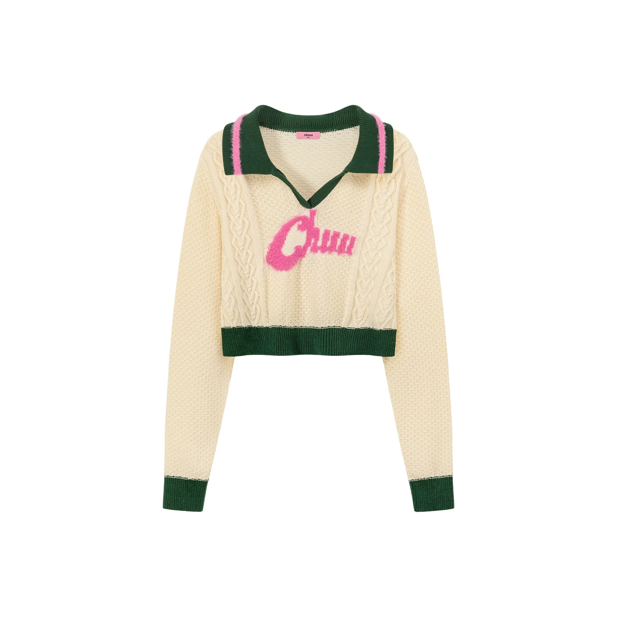 Logo Open Collar Crop Knit Sweater