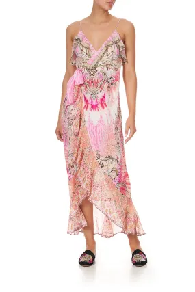 LONG WRAP DRESS WITH FRILL DECO DARLING