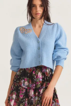 Loveshackfancy Larsa Crop Cardigan in Blue Haze