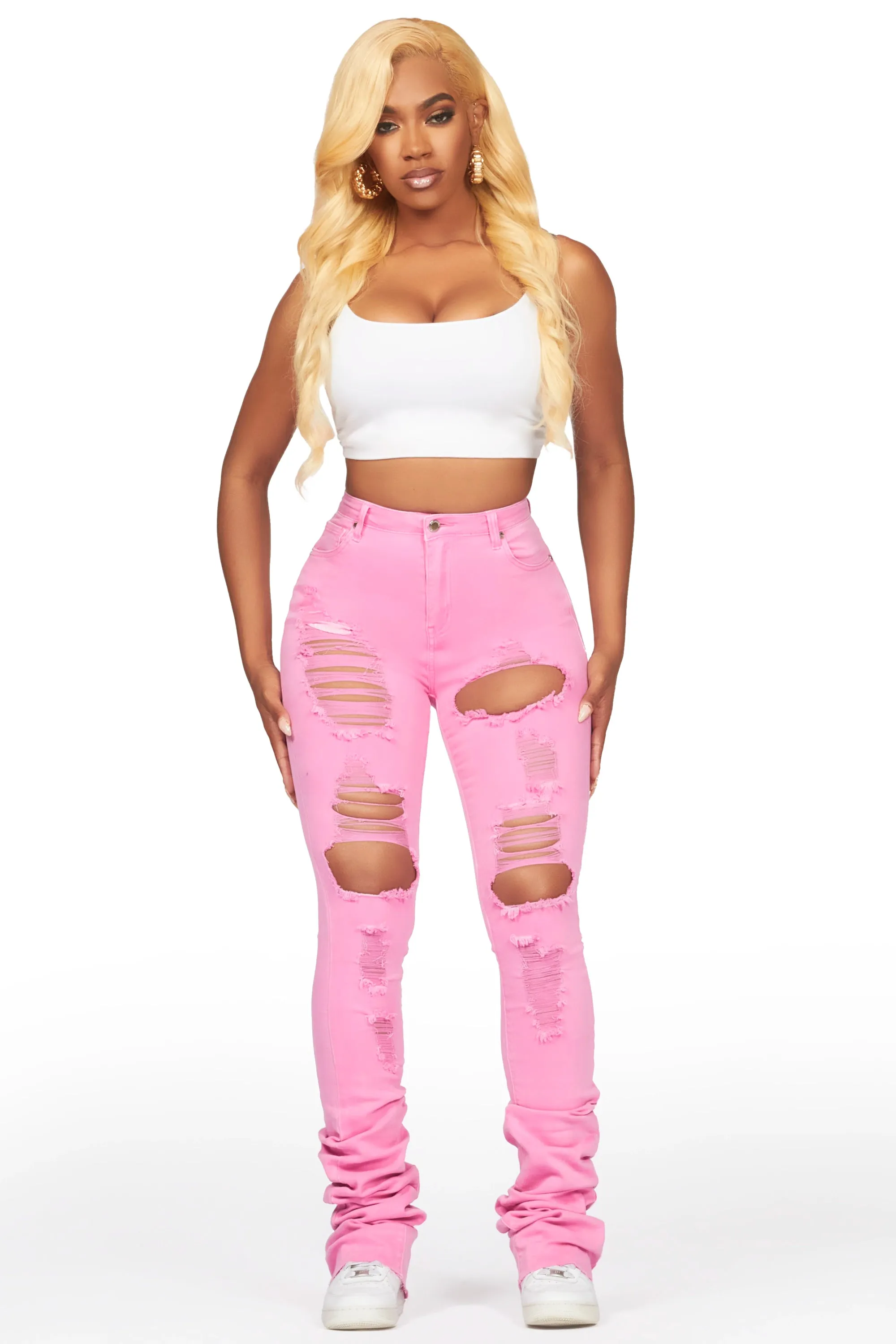 Lovin' Pink Distressed Super Stacked Jean