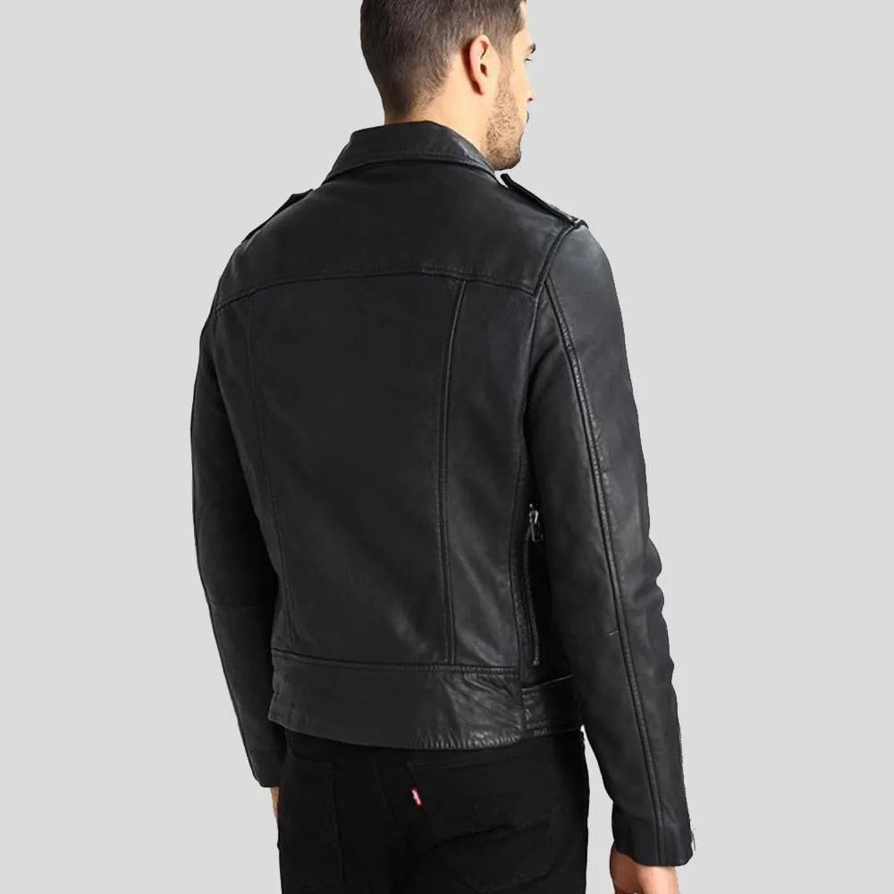 Lupe Black Removable Hooded Leather Jacket