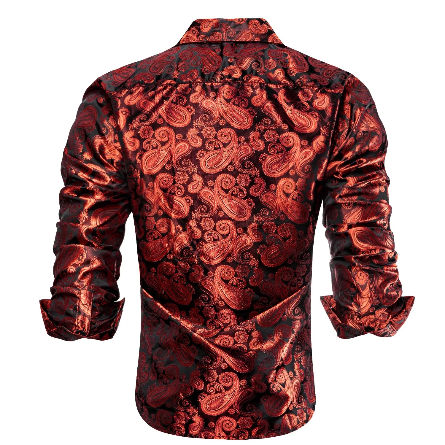 Luxury Classic Red Paisley Pattern Silk Men's Long Sleeve Shirt