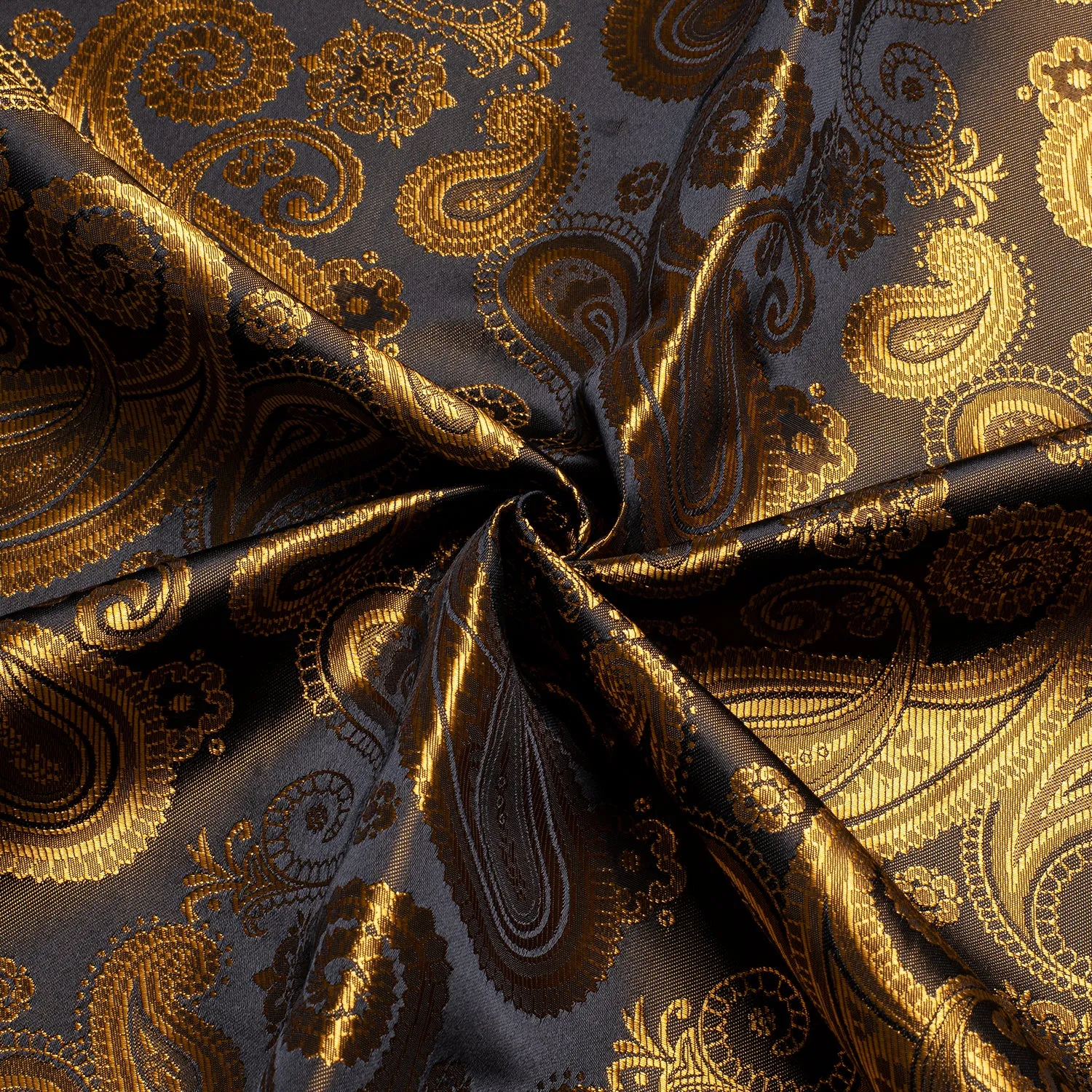 Luxury Golden Brown Paisley Pattern Silk Men's Long Sleeve Shirt