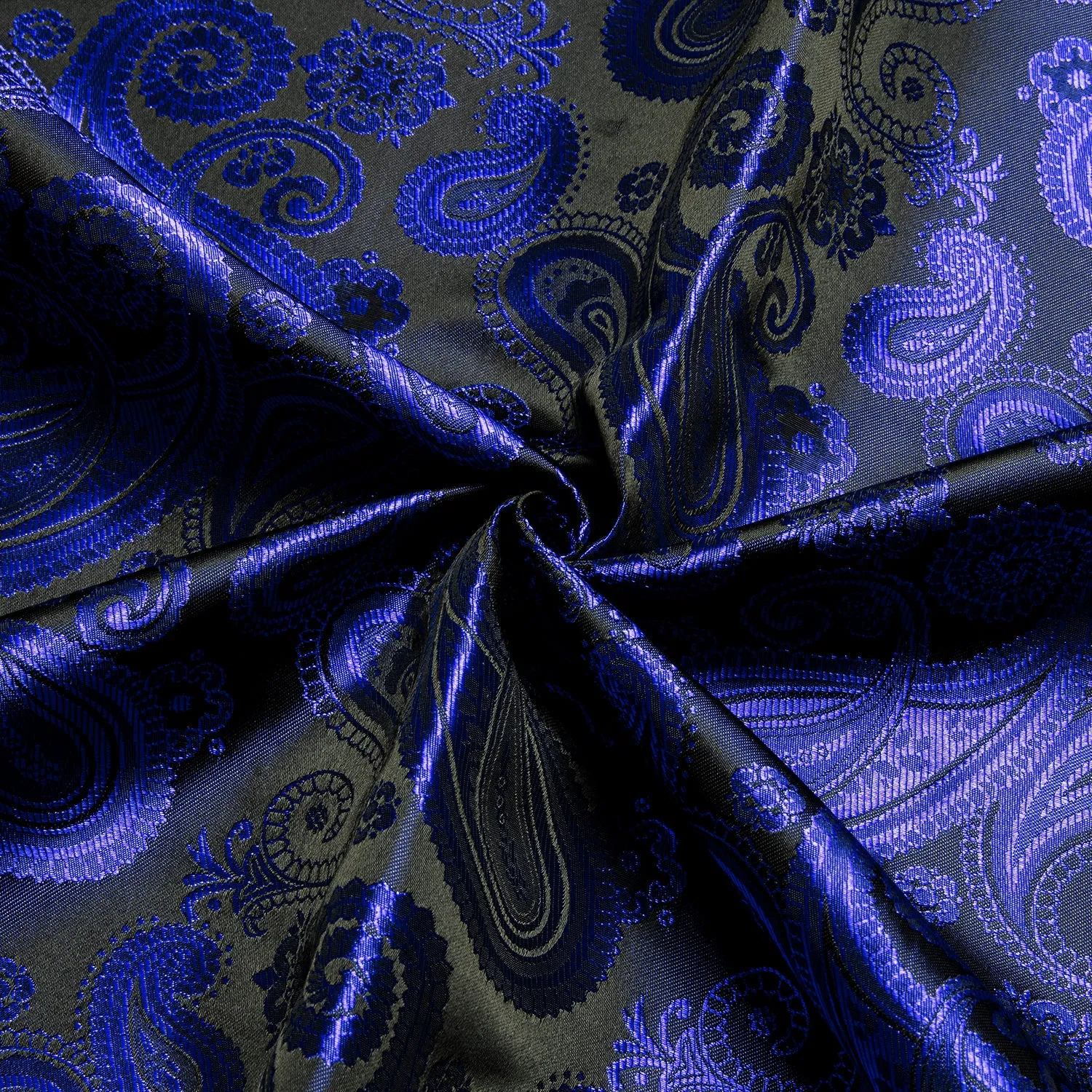 Luxury Royal Blue Paisley Pattern Silk Men's Long Sleeve Shirt