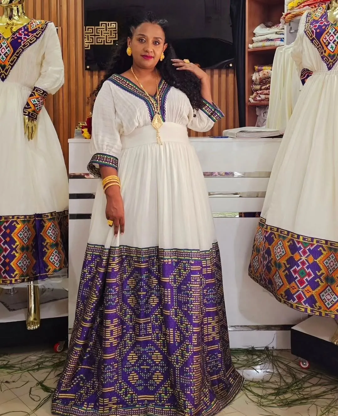 Marvelous Purple Traditional Ethiopian Dress: with Golden Detailing Habesha Dress Elegant Habesha Kemis