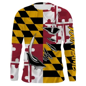 Maryland Flag 3D Fish Hook Custom Long Sleeve Performance Fishing Shirts