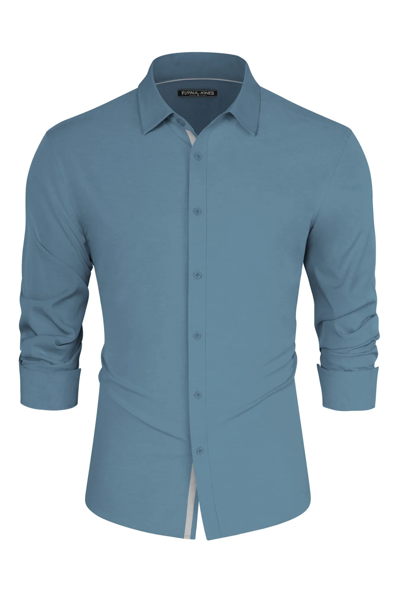 Men Classic Collar Shirt Casual Long Sleeve Curved Hem Button-up Tops