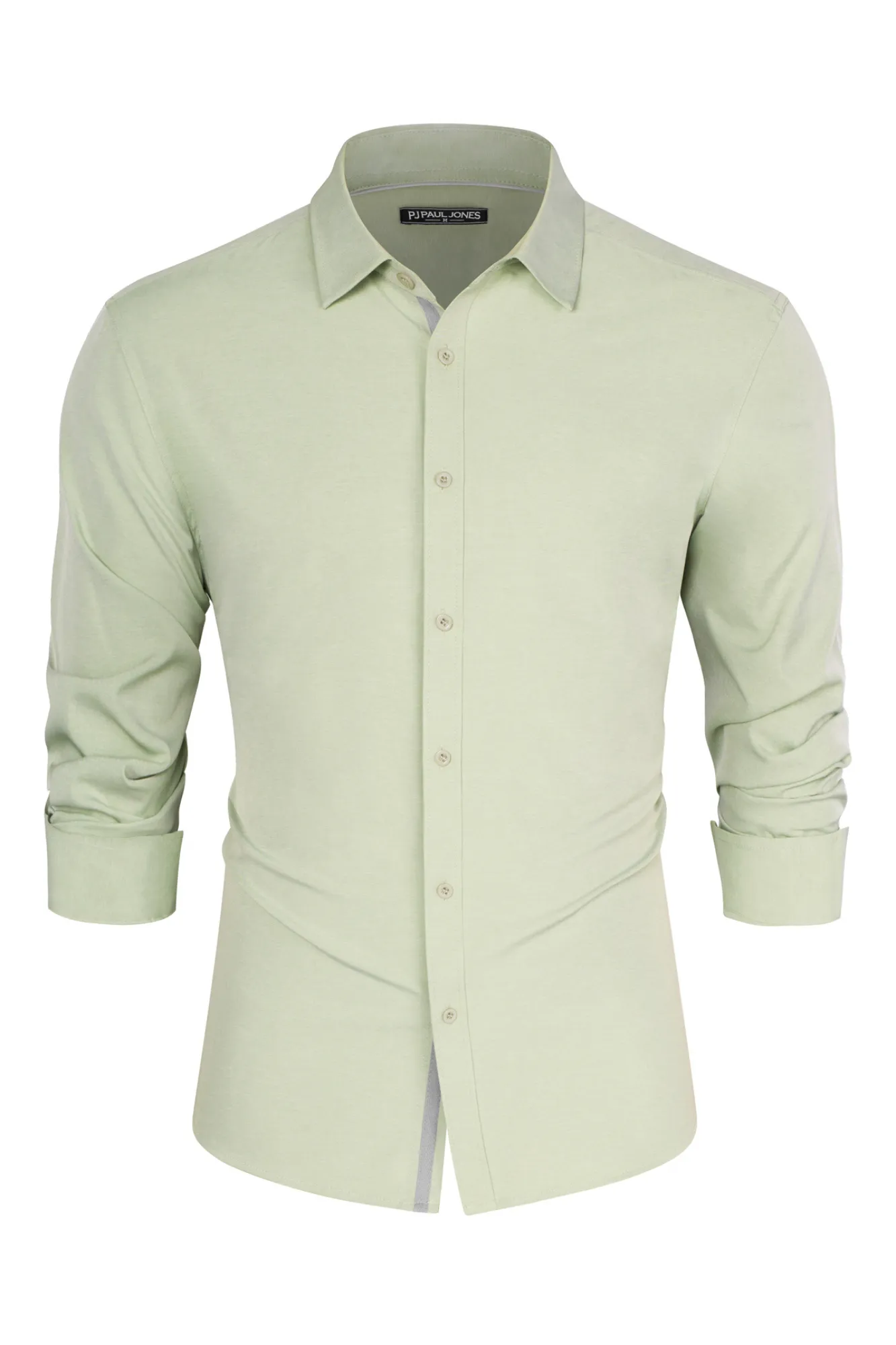 Men Classic Collar Shirt Casual Long Sleeve Curved Hem Button-up Tops