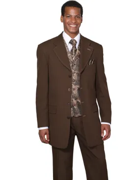 Mens 4 Button Wide Notch Lapel Fashion Brown Suit