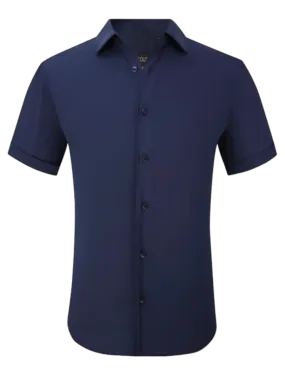 Men's Blue casual short sleeve shirt sold color stretch material By Suslo Couture