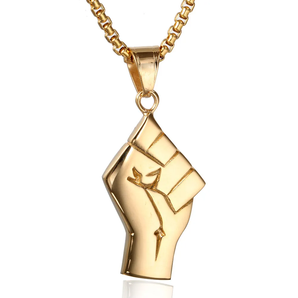 Mens Gold Fist Titanium Steel Pendant Necklace High Quality Men's Necklace