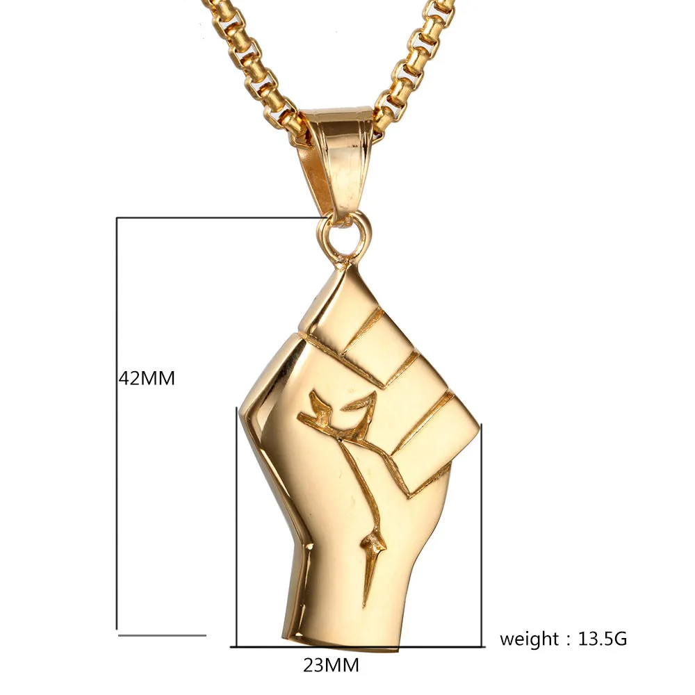 Mens Gold Fist Titanium Steel Pendant Necklace High Quality Men's Necklace