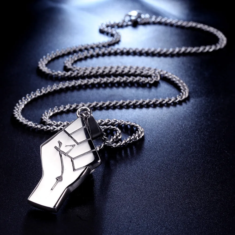 Mens Gold Fist Titanium Steel Pendant Necklace High Quality Men's Necklace