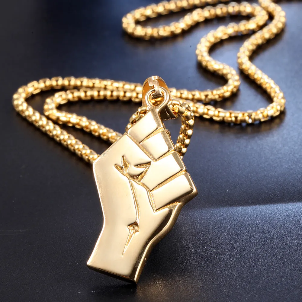 Mens Gold Fist Titanium Steel Pendant Necklace High Quality Men's Necklace