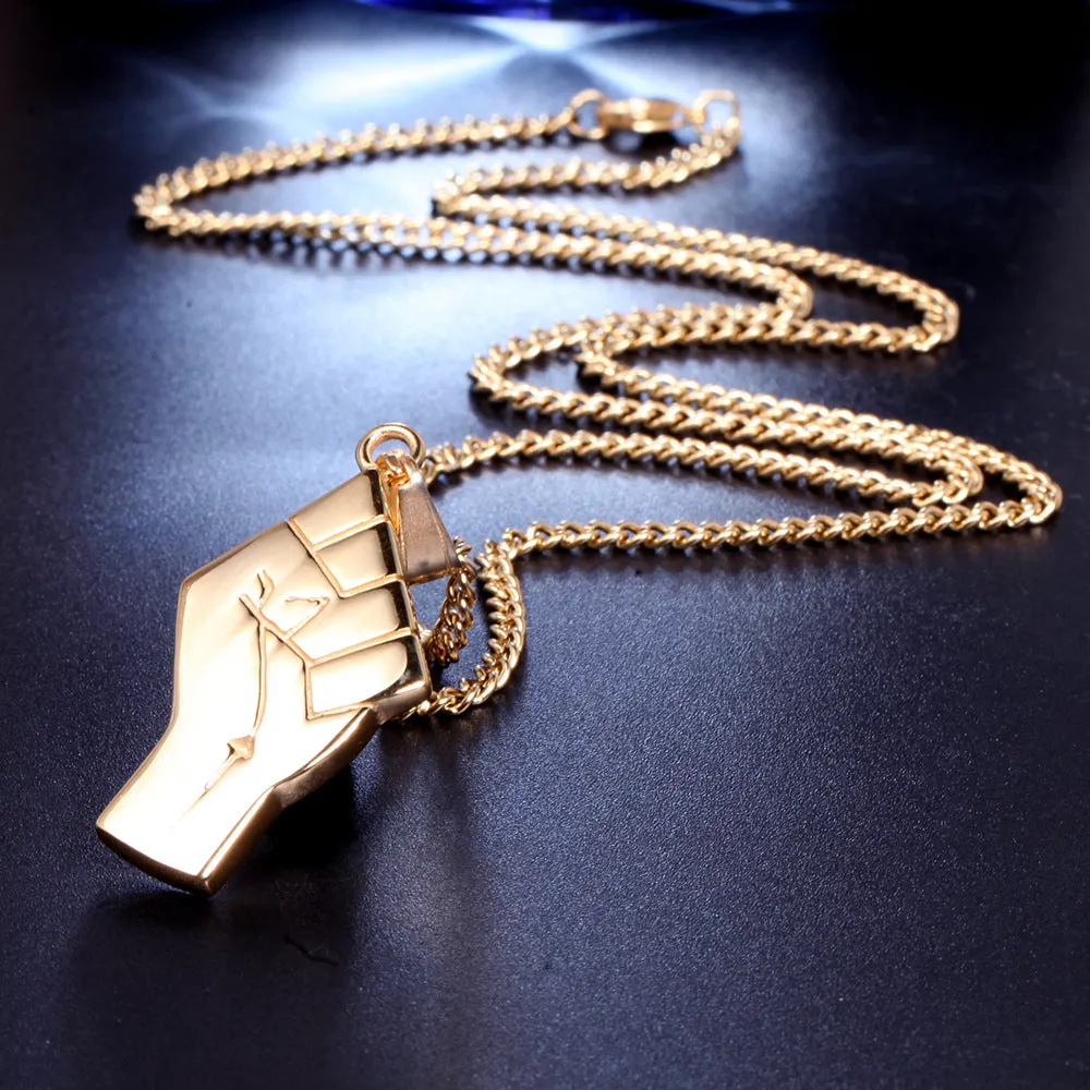 Mens Gold Fist Titanium Steel Pendant Necklace High Quality Men's Necklace