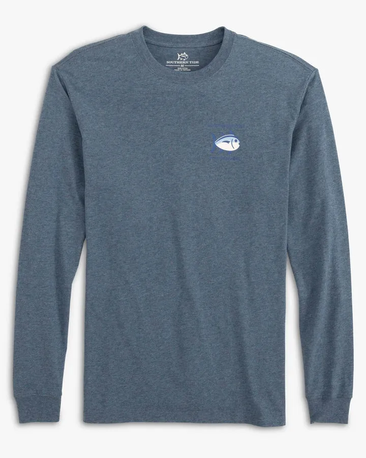 MENS LONG SLEEVE HEATHERED ORIGINAL SKIPJACK TEE - SEVEN SEAS BLUE