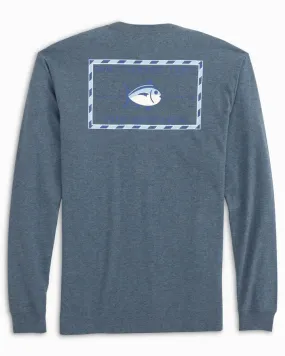 MENS LONG SLEEVE HEATHERED ORIGINAL SKIPJACK TEE - SEVEN SEAS BLUE