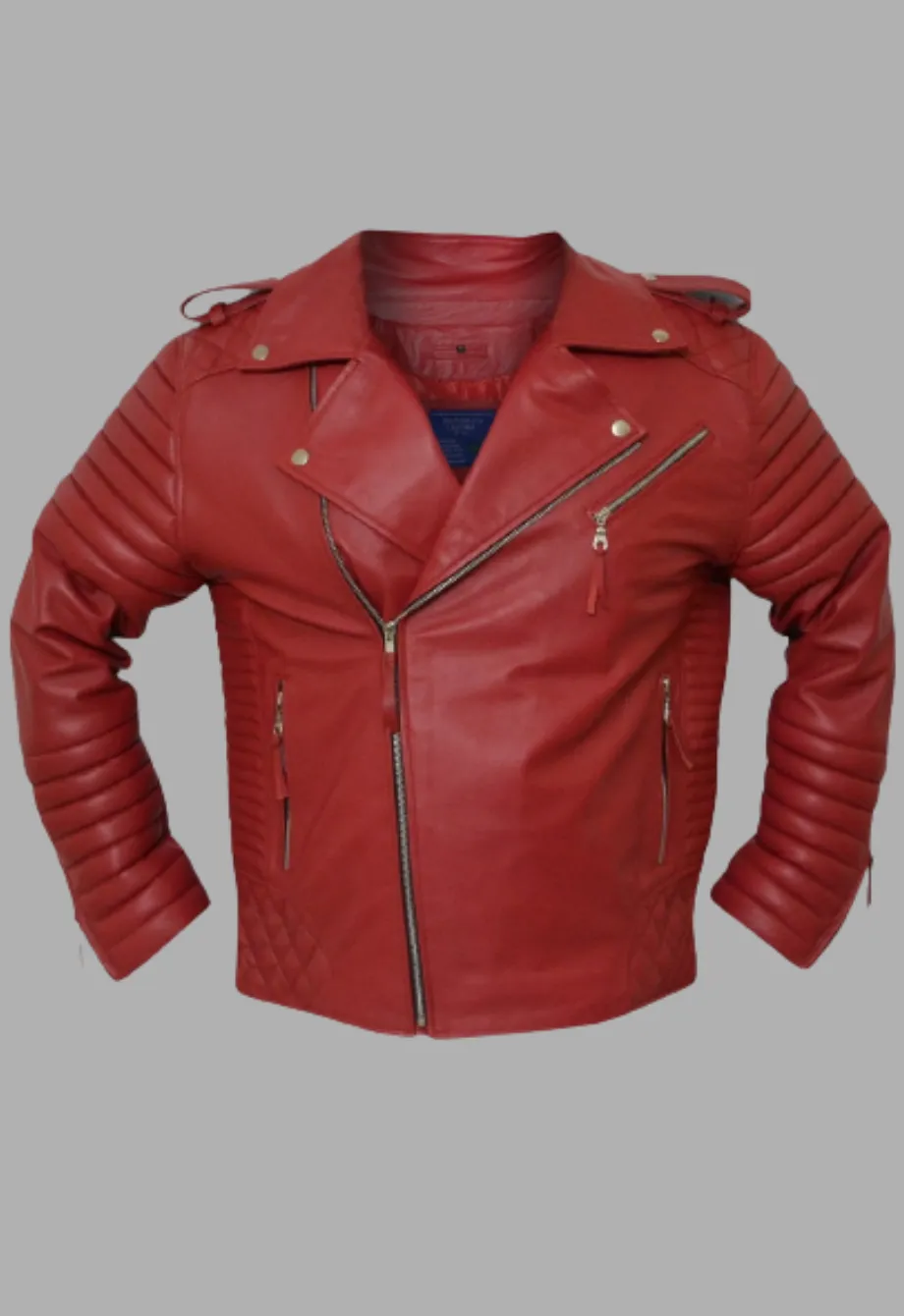 Mens Motorcycle Red Quilted Moto Biker Designer Leather Jacket Man's