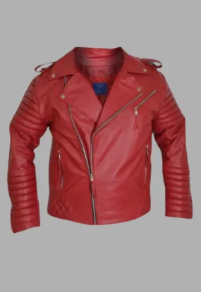 Mens Motorcycle Red Quilted Moto Biker Designer Leather Jacket Man's