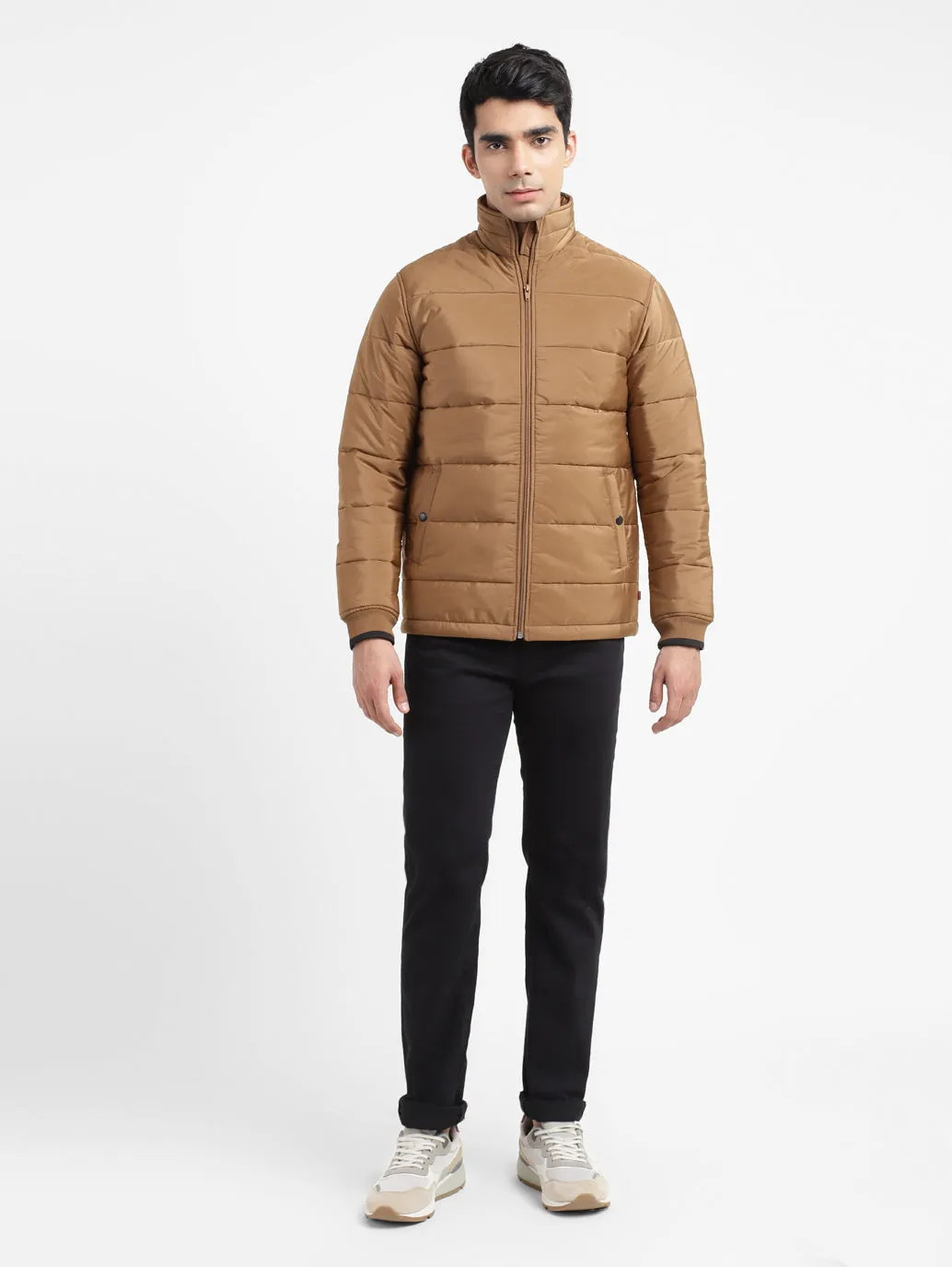 Men's Solid High Neck Quilted Jacket