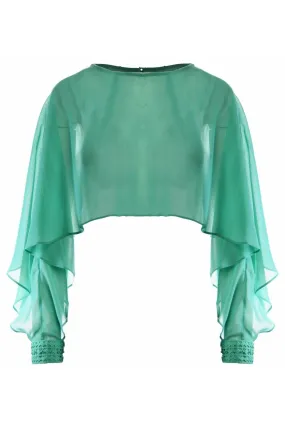 Michaela Louisa Green Cropped Chiffon Cape One Size