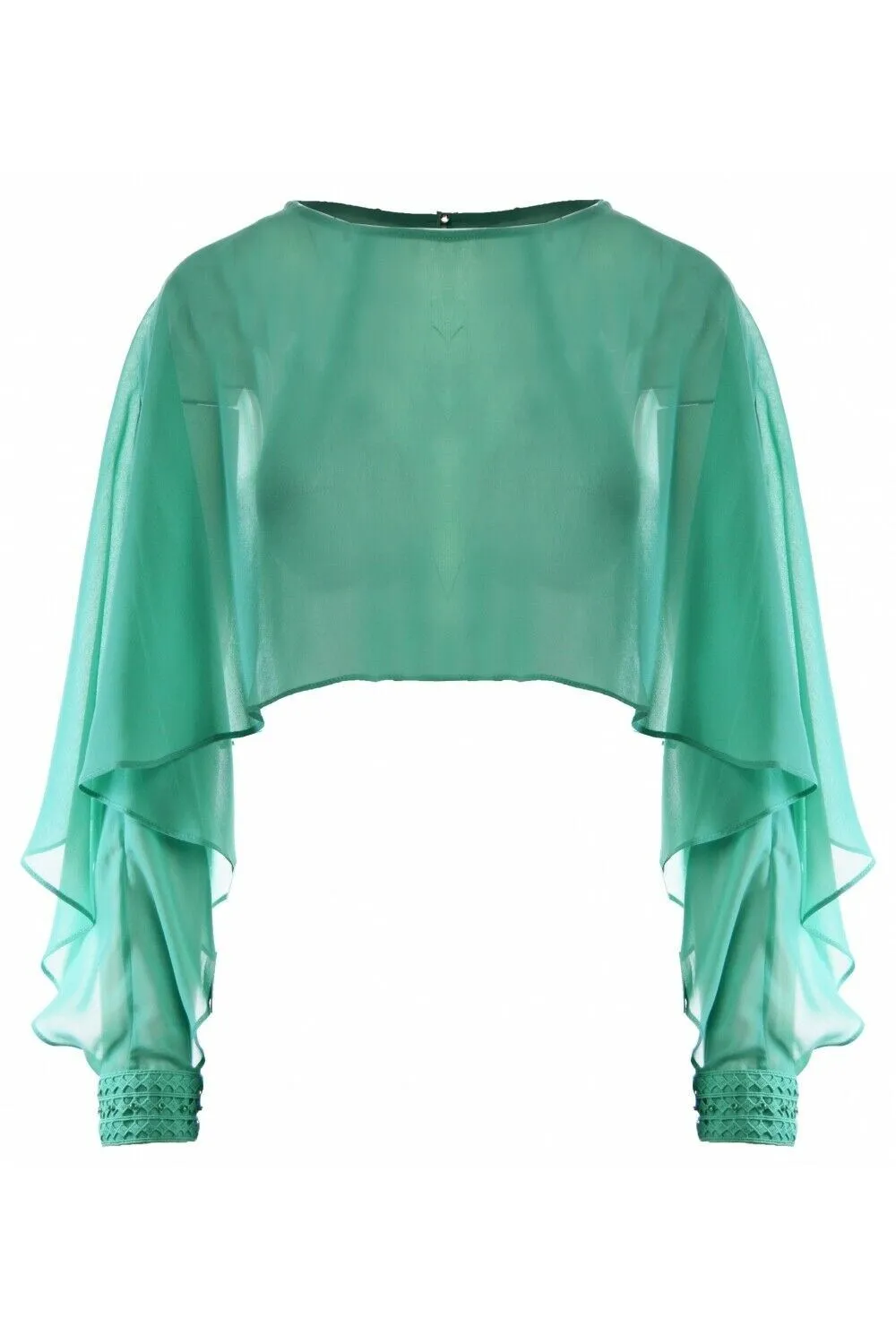 Michaela Louisa Green Cropped Chiffon Cape One Size