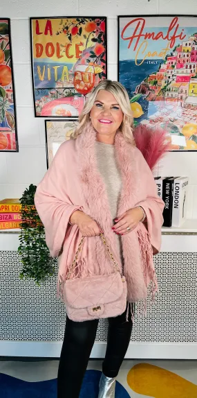 Minnie Faux Fur Shawl - Baby Pink